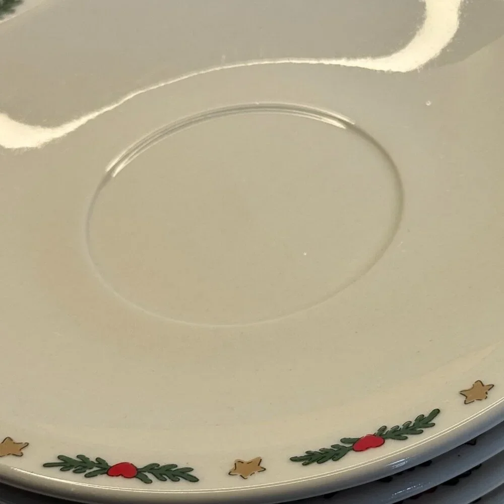 O’ Christmas Tree Saucers (8) | Santa’s Cookie Plates | 1989 Stoneware